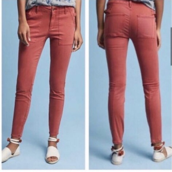 HEI HEI ANTHROPOLOGIE Women’s Red SLIM UTILITY CARGO PANTS 29” Inseam Size 25 - Picture 1 of 10